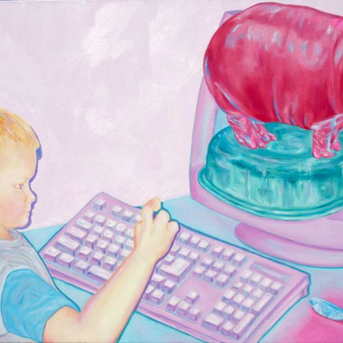 Vitalik-with-Moodeng-(2025),--100-x-60-cm,-Oil-on-Canvas Moodeng Going Nowhere (2025)
