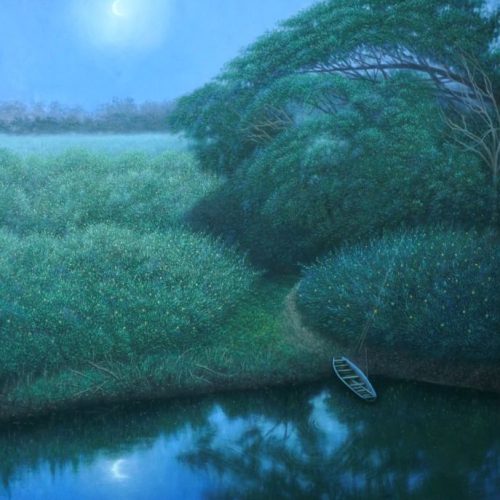 เงาจันทร์ริมบึง 120x140cm เงาจันทร์ริมบึง (Moonlight by the Marsh)